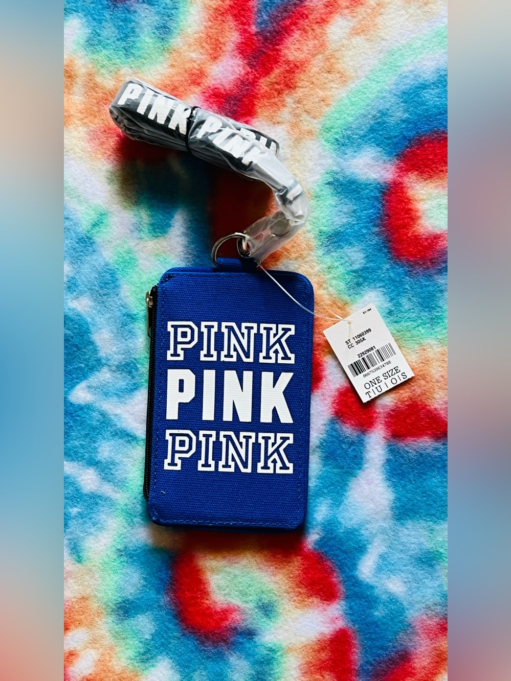 Victoria's Secret PINK Blue Card Holder Pouch with Lanyard